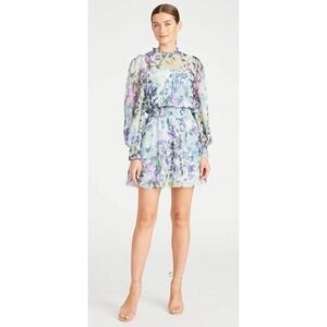 ML Monique Lhuillier Shirred‎ floral chiffon spring wedding guest mini dress 4